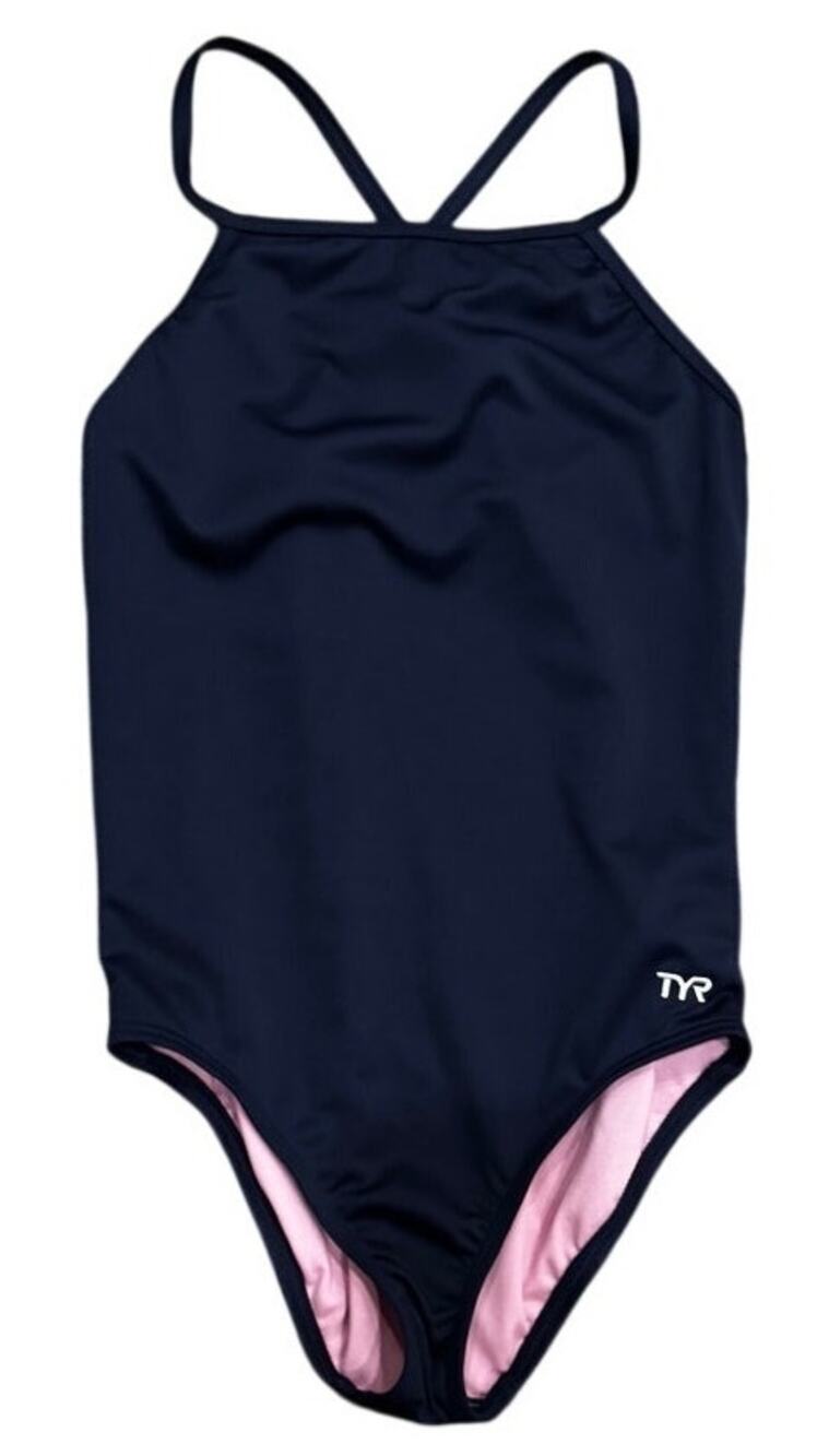 TYR Durafast Elite Girls One-Piece Swimsuit Navy NWT XL 14/16 Chlorine Proof